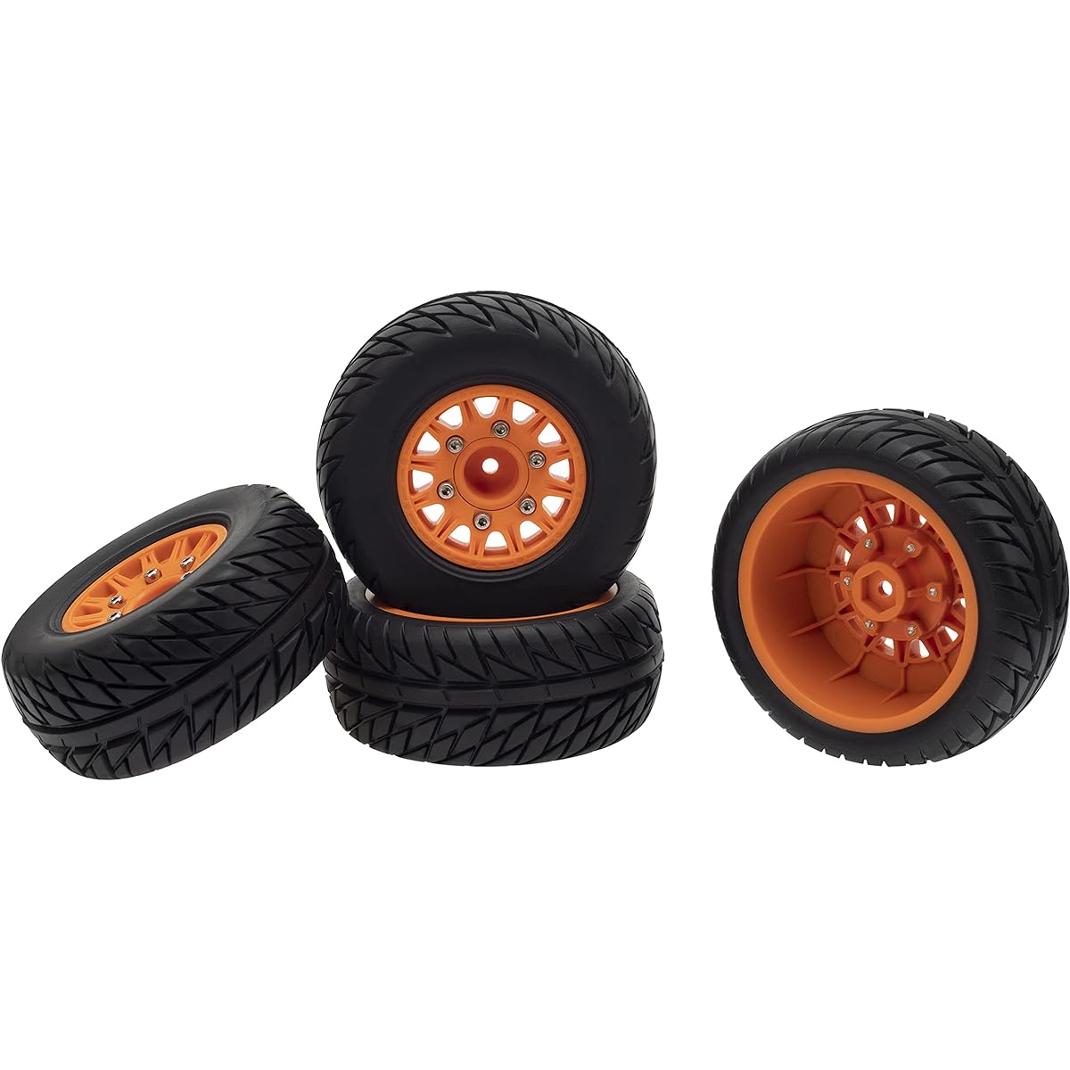 DKKY 1/10 Short Course Truck Tire Buggy Rubber Tire 12mm 14mm 17mm Coupler for Slash Arrma Redcat (Orange)