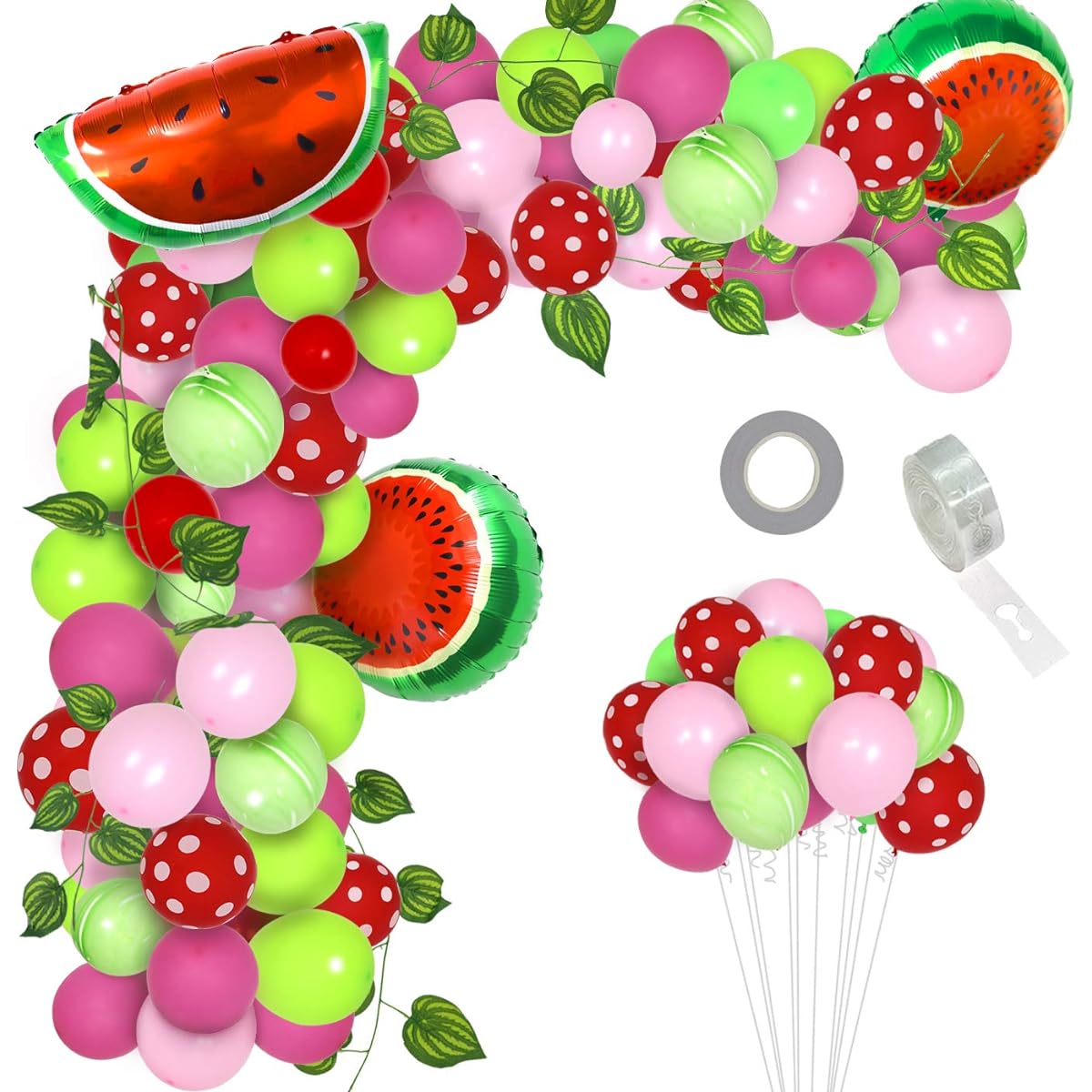Tuoyi Summer Party Watermelon Balloons Party Decorations Kit 107pcs Balloon Garland Arch Set for Birthday Party, Baby Shower, Back to School Party, Summer Holiday Party