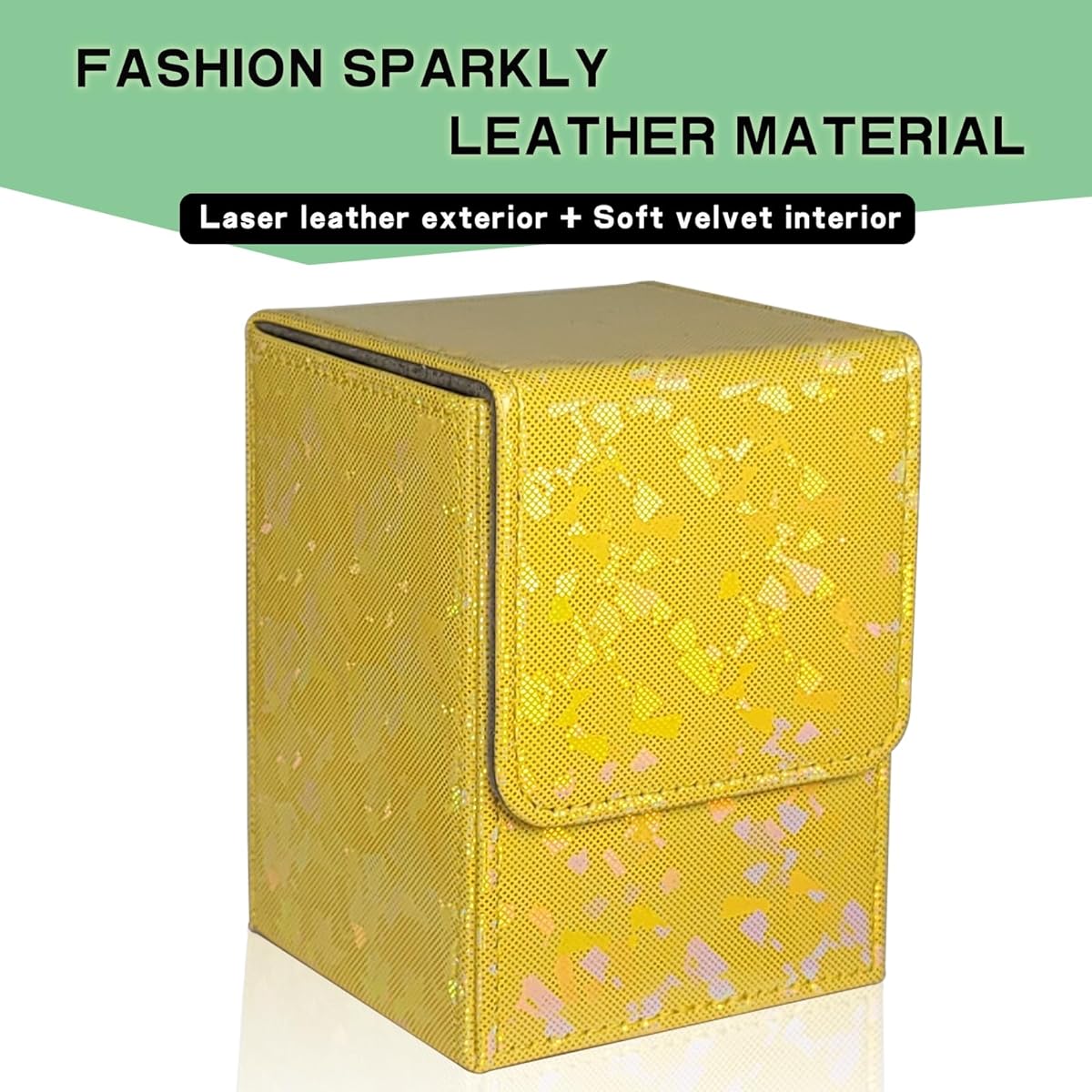 Dmoicols Glitter Card Deck Box Holds Over 100 Single Sleeve Cards Leather Card Storage Case MTG Commander Deck Box with 2 Dividers TCG CCG Magic Card Vertical (Glitter Yellow Piece)