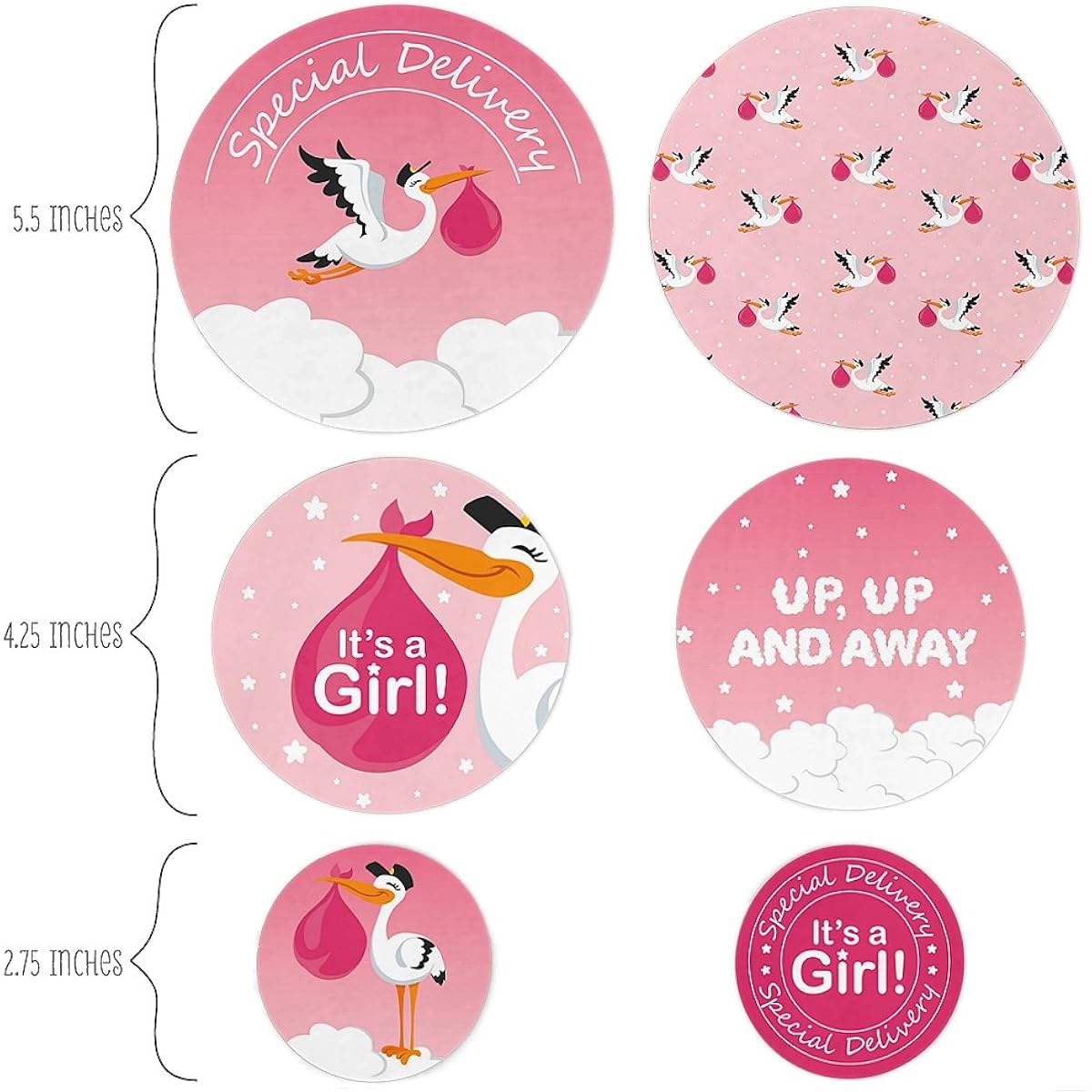Big Dot of Happiness Girl Special Delivery - Pink It's A Girl Stork Baby Shower Giant Circle Confetti - Party Decorations - 27 Large Confetti
