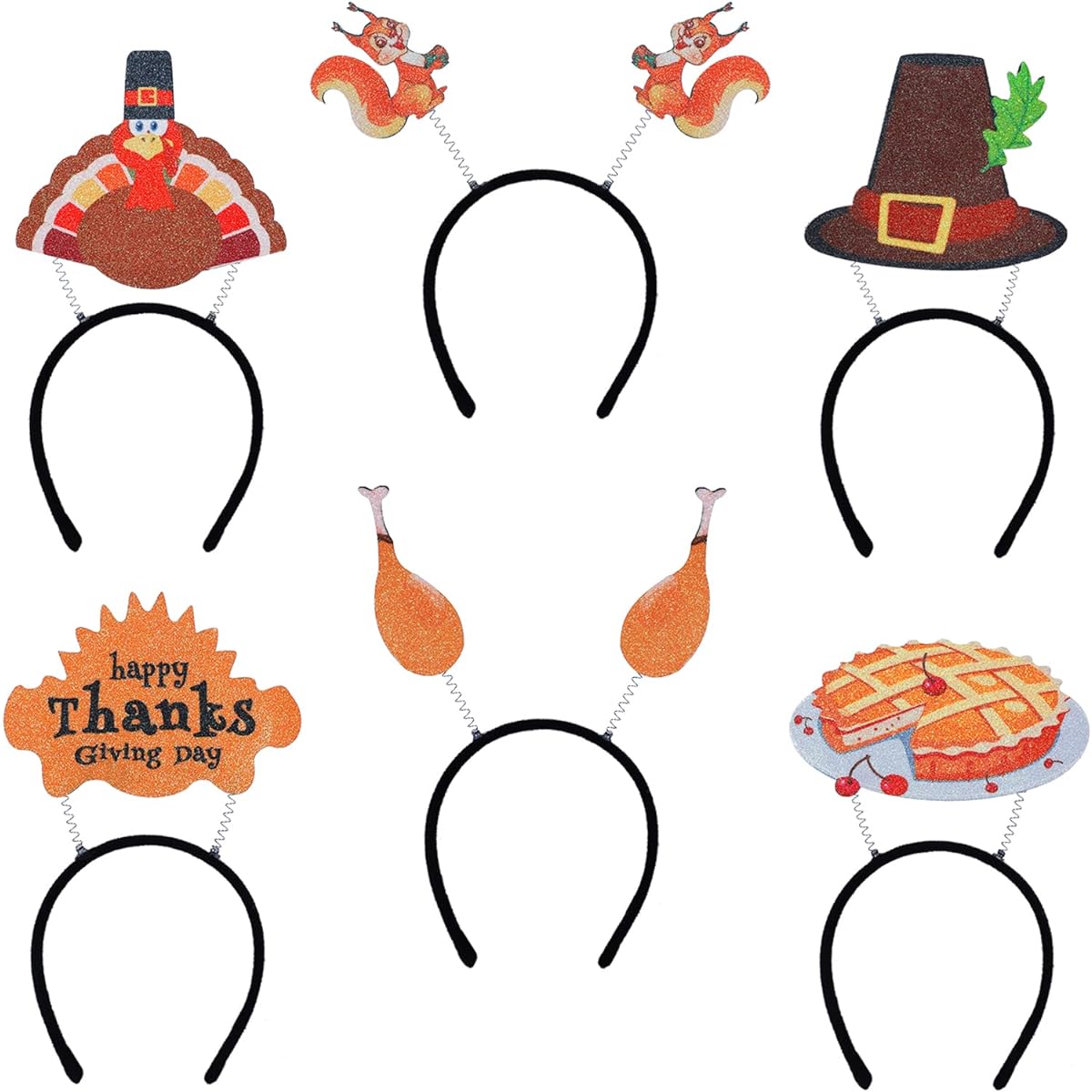 Whaline Thanksgiving Head Bopper Turkey Cake Hat Chicken Legs Squirrel Thanksgiving Headband Decorations Happy Thanksgiving Day Costume Bopper Fall Thanksgiving Party Costume Accessories 6pcs