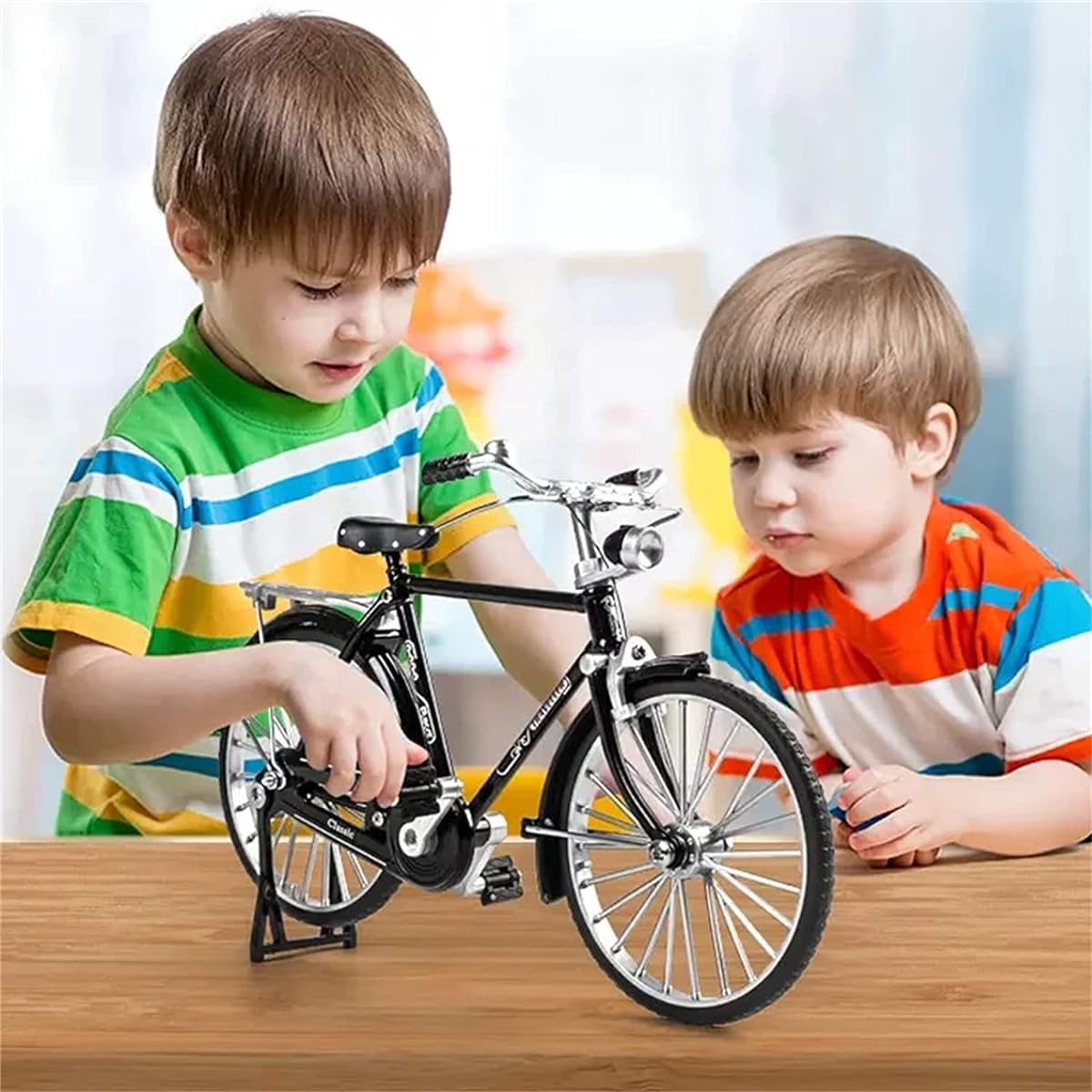2023 51pcs DIY Retro Bicycle Model Ornament for Kids Creative 1:10 Simulation Mini Bicycle Model Scale Kit with Inflator and Briefcase Finger Bike Model for Desktop Decoration Ornament