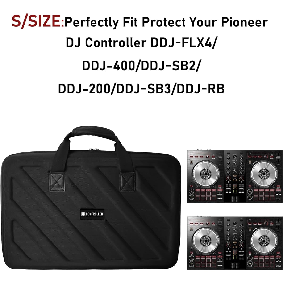 LVKAYCE Hard Case for Pioneer DJ Controller DDJ-FLX4/DDJ-400/DDJ-SB2/DDJ-200/DDJ-SB3/DDJ-RB Protective Carrying Storage Bag, Black (S-20.8 x 14.5 x 3.5 inches)