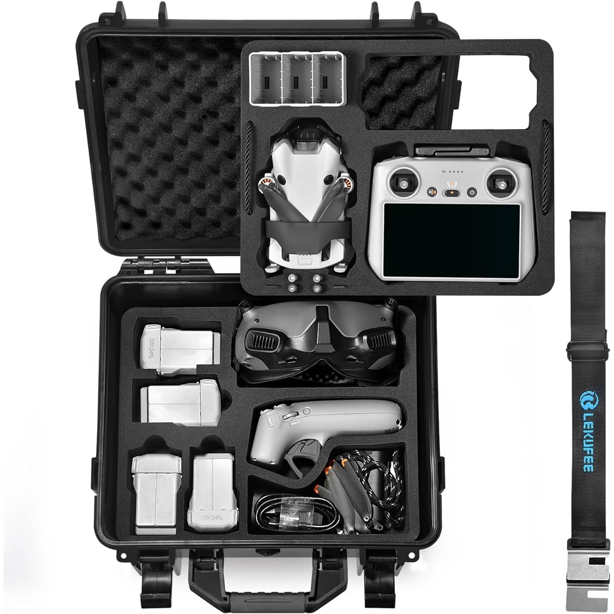 Lekufee DJI Mini 4 Pro Waterproof Hard Case Compatible with DJI Mini 3 Pro/Mini 3 Drone/DJI RC 2/DJI RC N2/N1/DJI Goggles 2/DJI Goggles Integra/DJI RC Motion 2 and Accessories (Case Only)