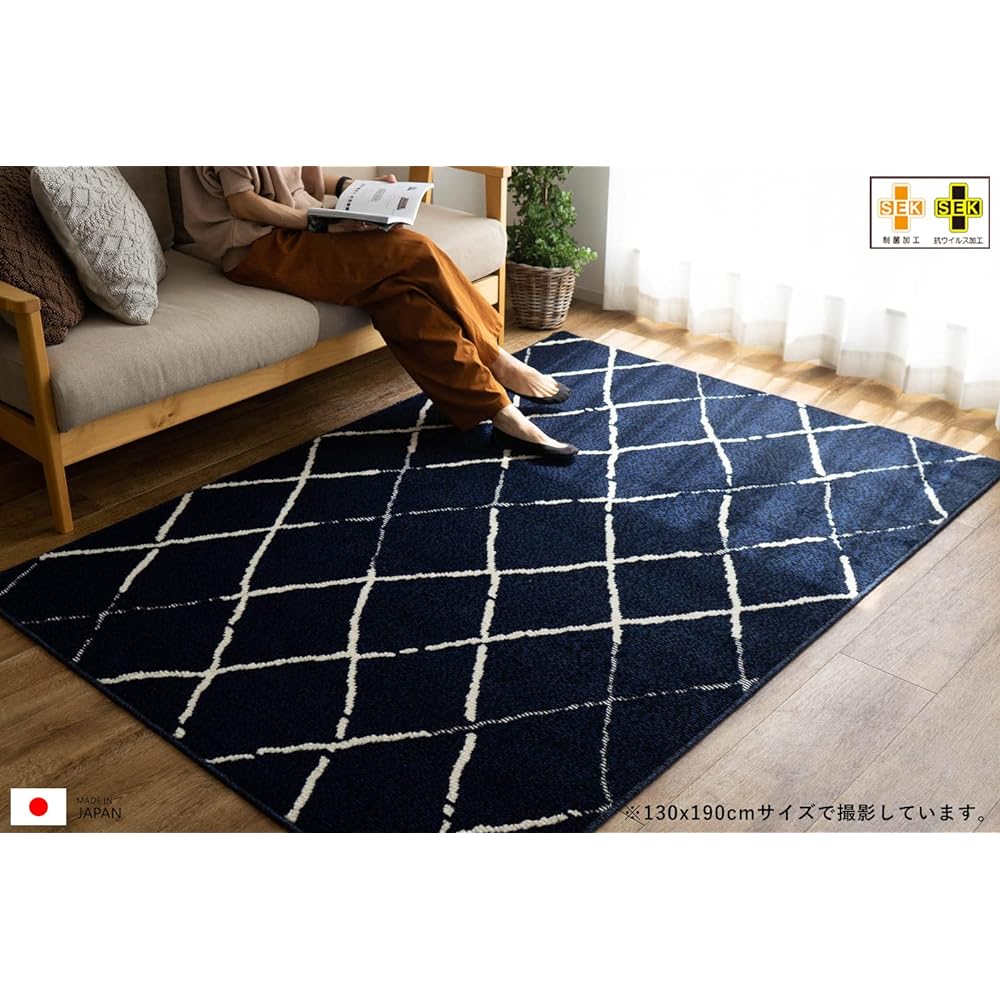 Sayan Sayan Antiviral Processing Antibacterial Processing Scandinavian Rug Fillet 190 x 190 2 Tatami Navy Made in Japan