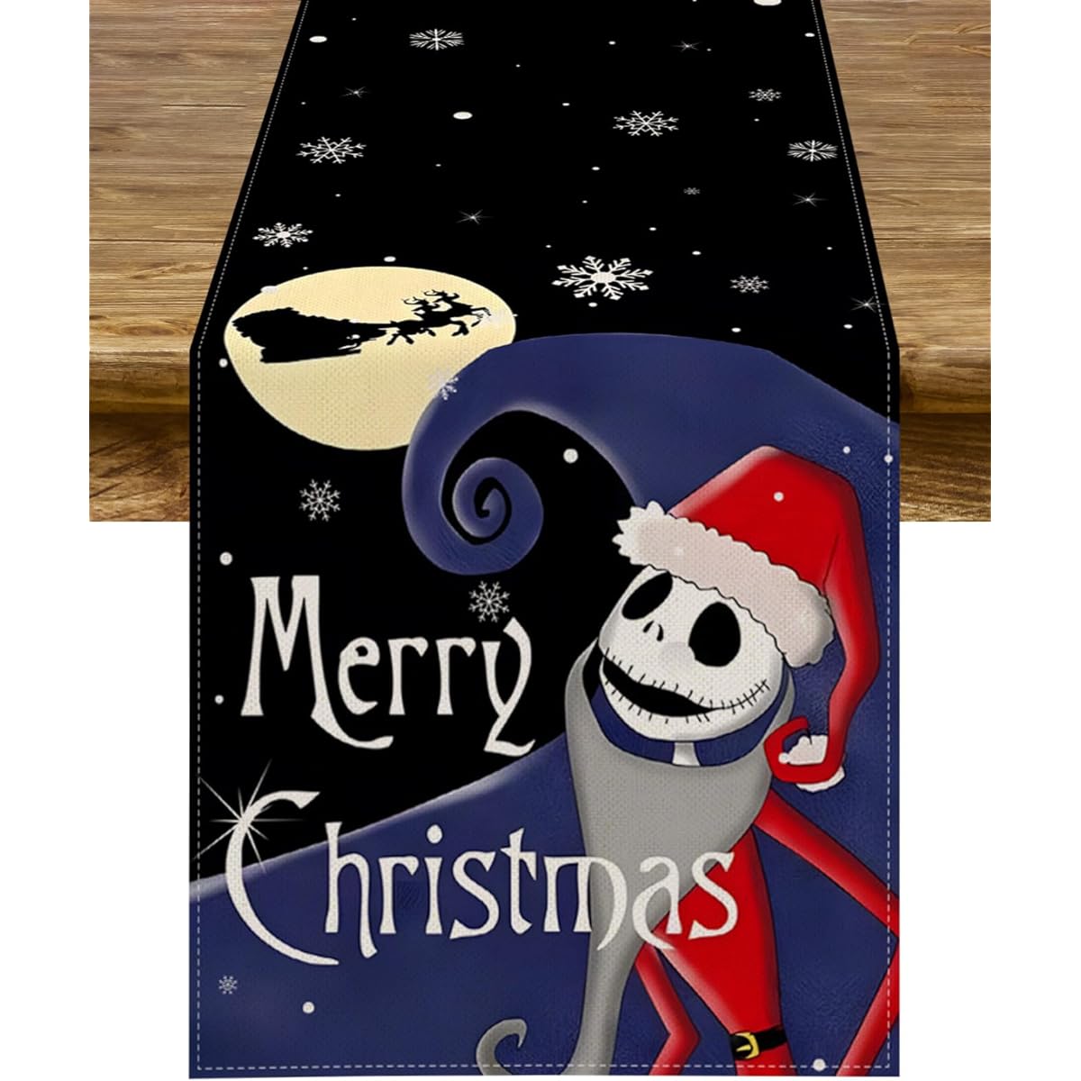 Sunwer Merry Christmas Table Runner Nightmare Before Christmas Decorations Jack Skellington Birthday Party Supplies Home Kitchen Dining Room Decor 72" Long