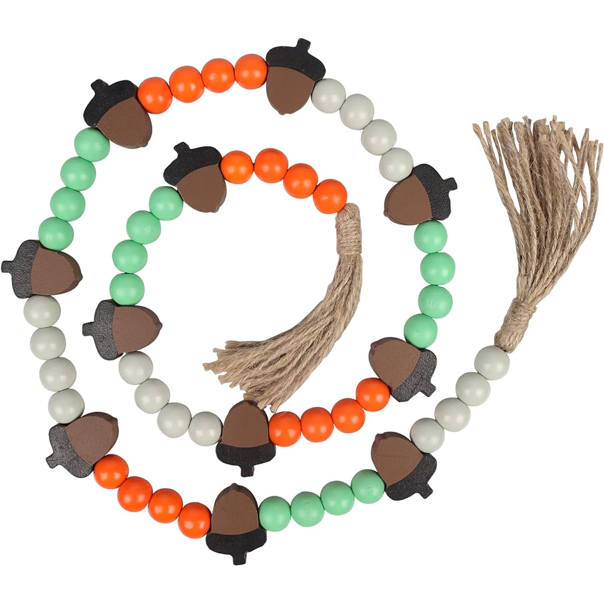 NEEDOMO Thanksgiving Decorations for Home 46 Inch Farmhouse Wooden Bead Garland with Tassel and Hazelnut Thanksgiving Decor Rustic Boho Decoration for Tiered Tray/Coffee Table/Wall/Basket