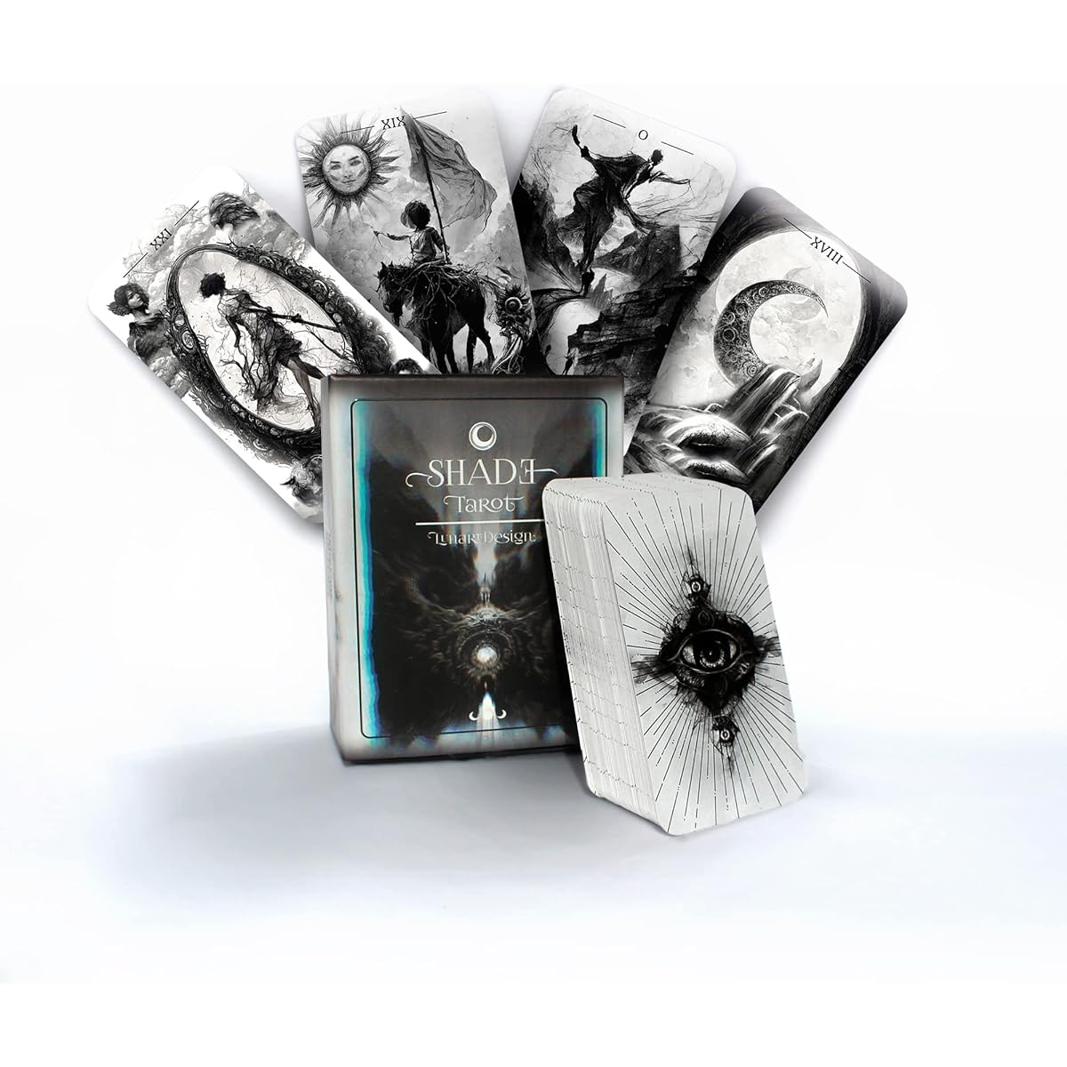 Lunart Design Shade Tarot Deck, Unique Tarot Cards with Guidebook, Artificial Intelligence, 78 Original Tarot Cards for Beginners and Experts, Oracle Cards, 1 Deck Cards, Magic Supplies