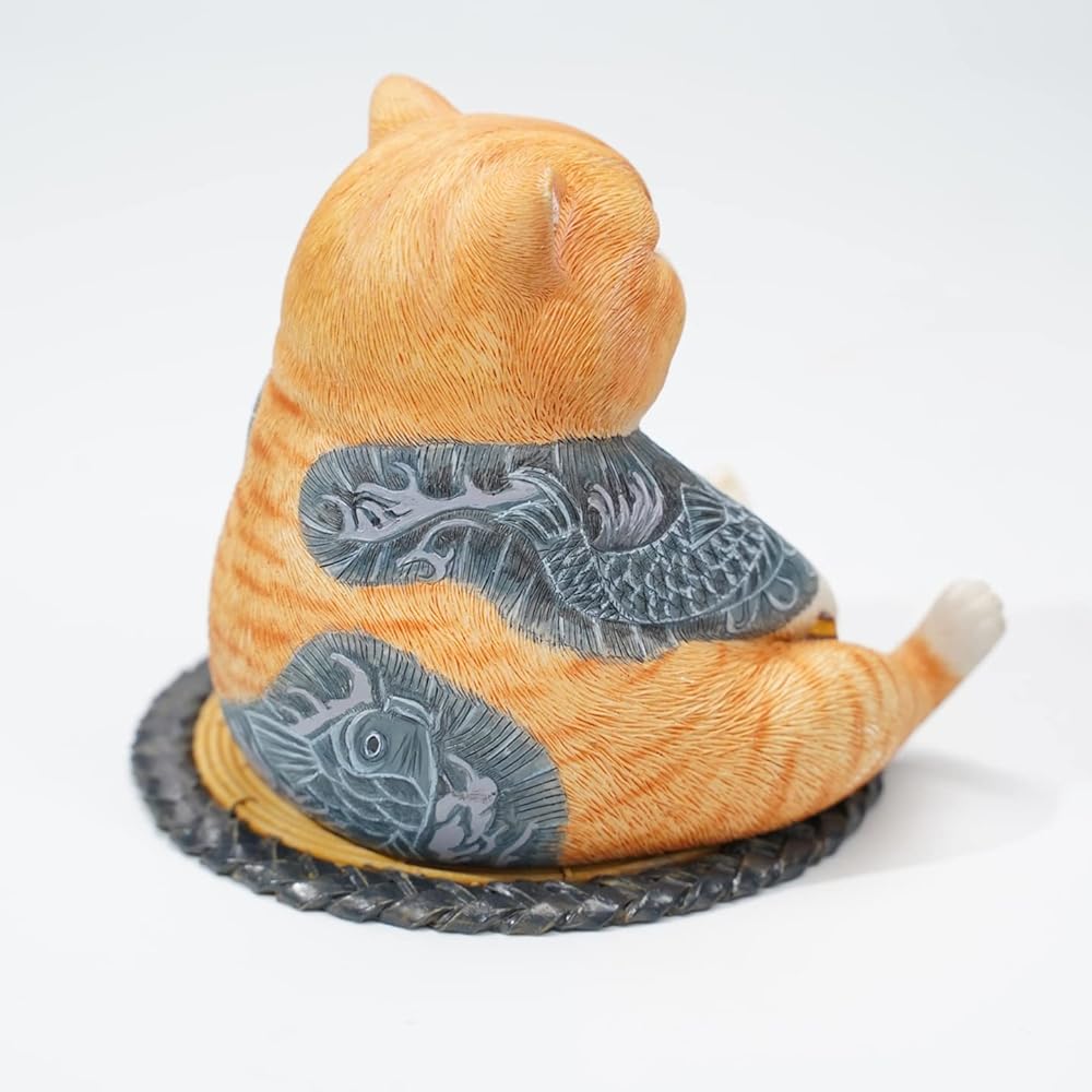 JXK Tattoo Cat Statue, Yellow, dignified atmosphere, exquisite details, handmade, good luck, gift for friends