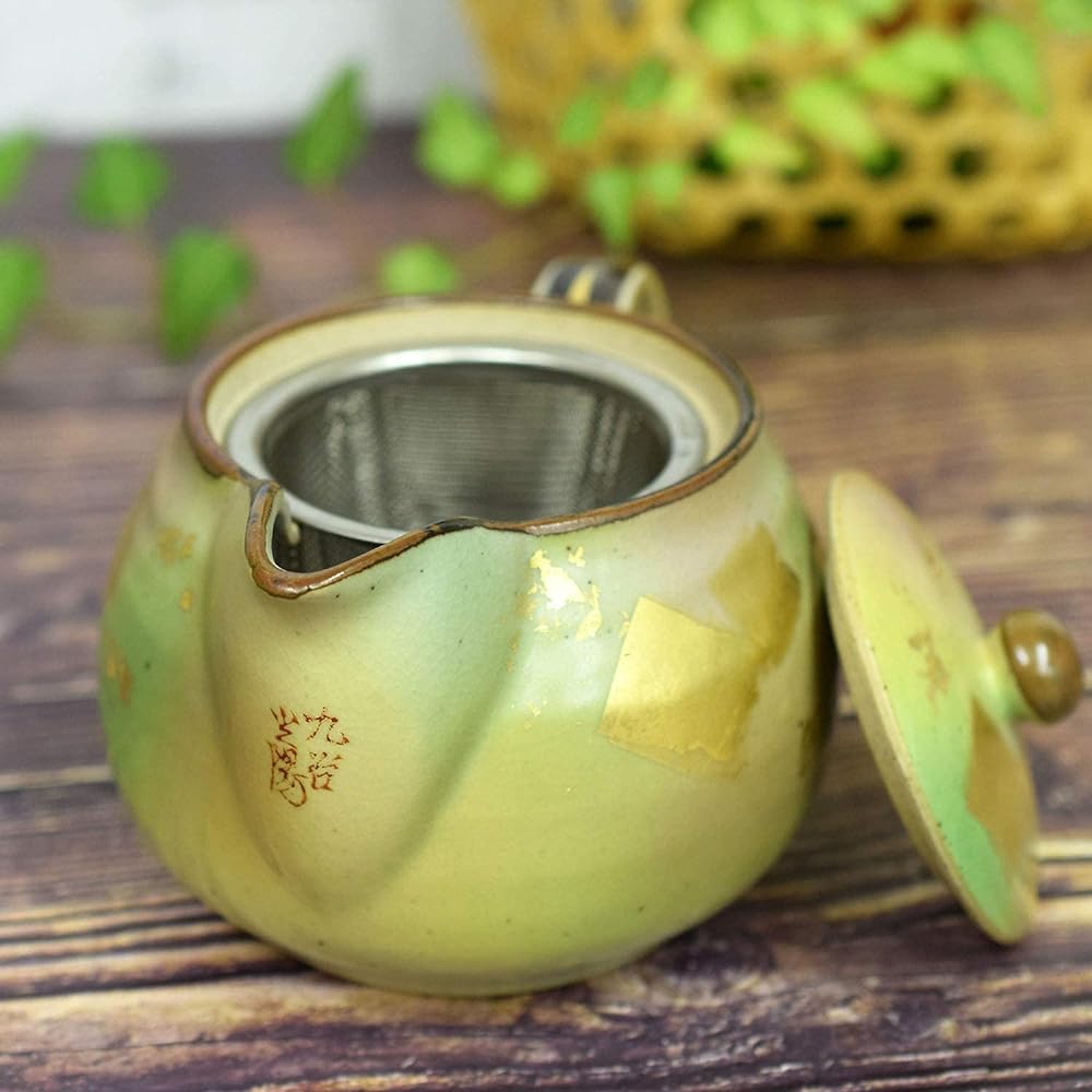 Teapot, Stylish, Kutani ware, Teapot, Colored Gold Leaf, Pottery, Japanese Tableware, Made in Japan, Comes with Tea Strainer Net