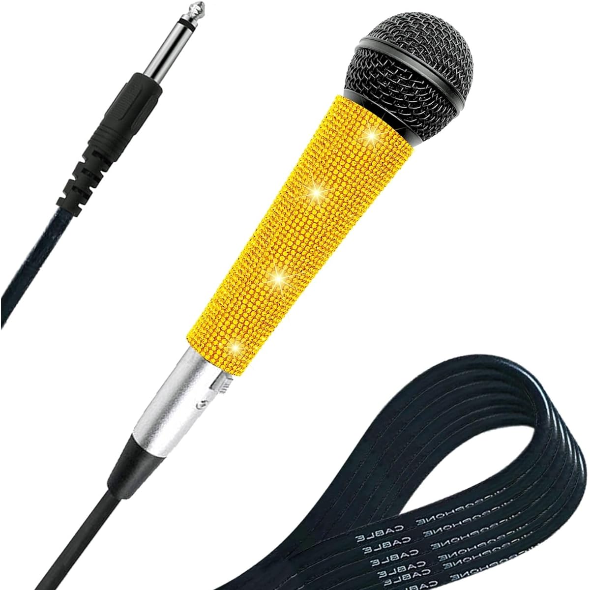 RhymKawa 58 Vocal Microphone with XLR Cable, Black Die-cast Body, Shiny Gold Handle Sleeve for KTV, Singing, DJ, Church, Presentation, Recording