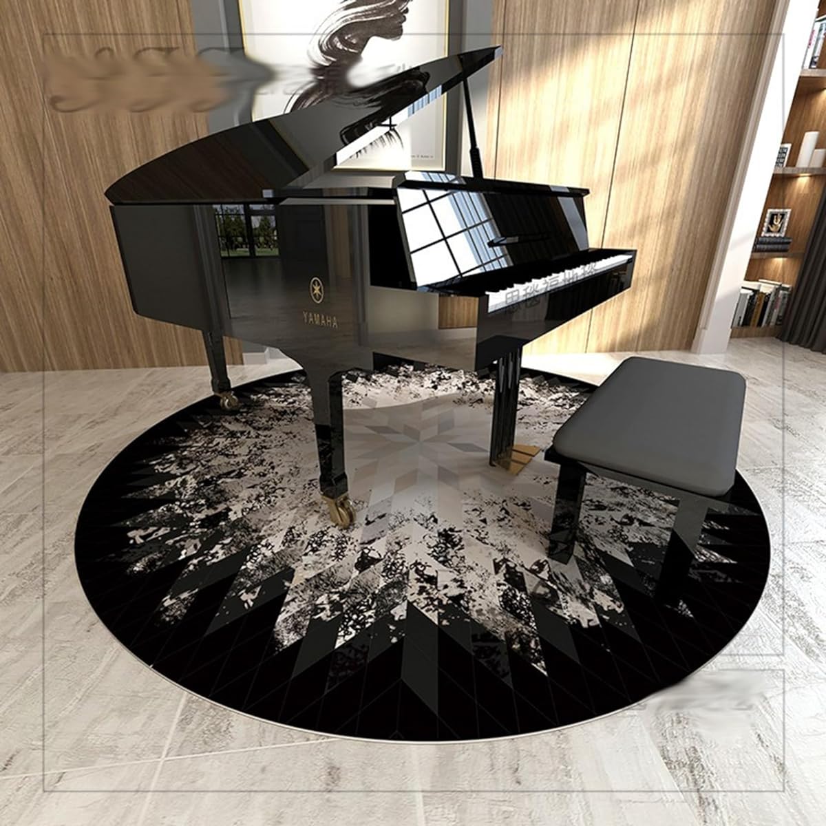 Piano soundproofing carpet, circular mat, piano key pattern, round, electronic piano, upright piano, rug, sofa seat mat, easy to clean, shockproof, scratch-proof, soundproofing, hand washable, modern, bass drum, living room, bass drum, 200cm