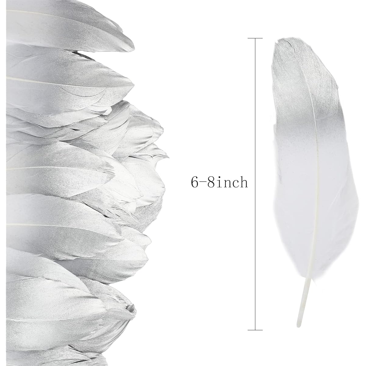 HaiMay 80 Pieces White Feathers for Craft Wedding Home Party Decorations, 6-8 Inch White and Silver Craft Feathers