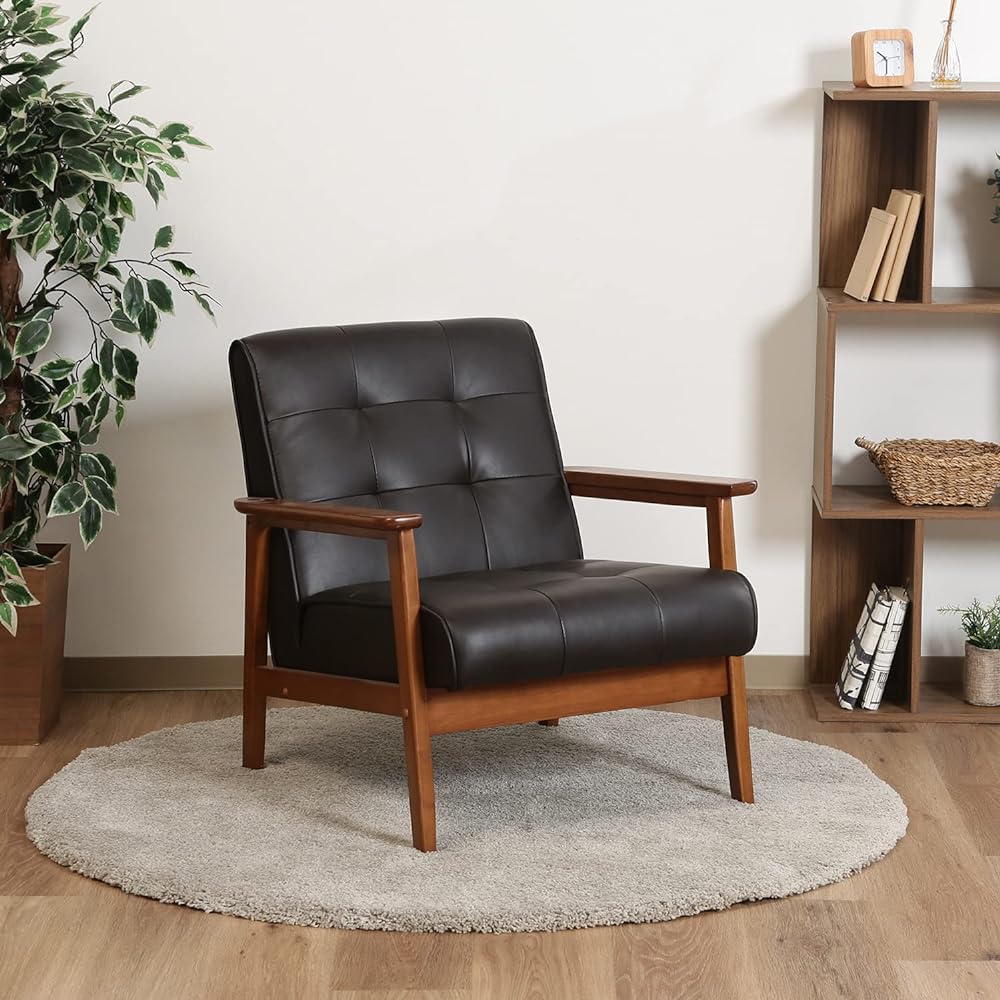 Fuji Boeki 1-seat sofa with armrests Width 65 x Depth 73 x Height 70 cm Dark brown Natural wood Synthetic leather Cleaning robot can pass through Friends 71156