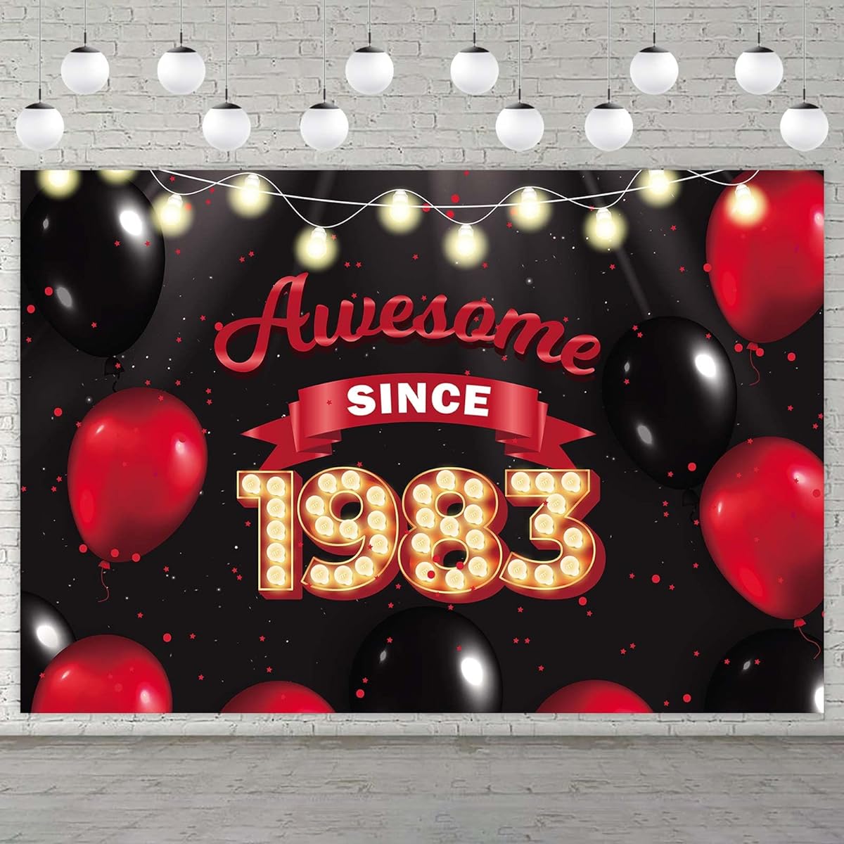 Awesome Since 1983 Happy 39th Birthday Banner Backdrop Red and Black Balloons Cheering 39th Theme Decoration Women Men 39th Birthday Party Birthday Supplies Decorative Backdrop Glitter Gold