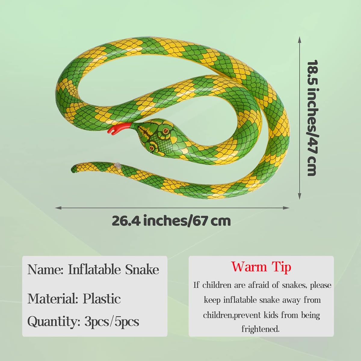 Inflatable Snake, 3 Pack Fake Snakes, 35.4 Inch Large Inflatable Snake for Garden Pool Halloween Decoration
