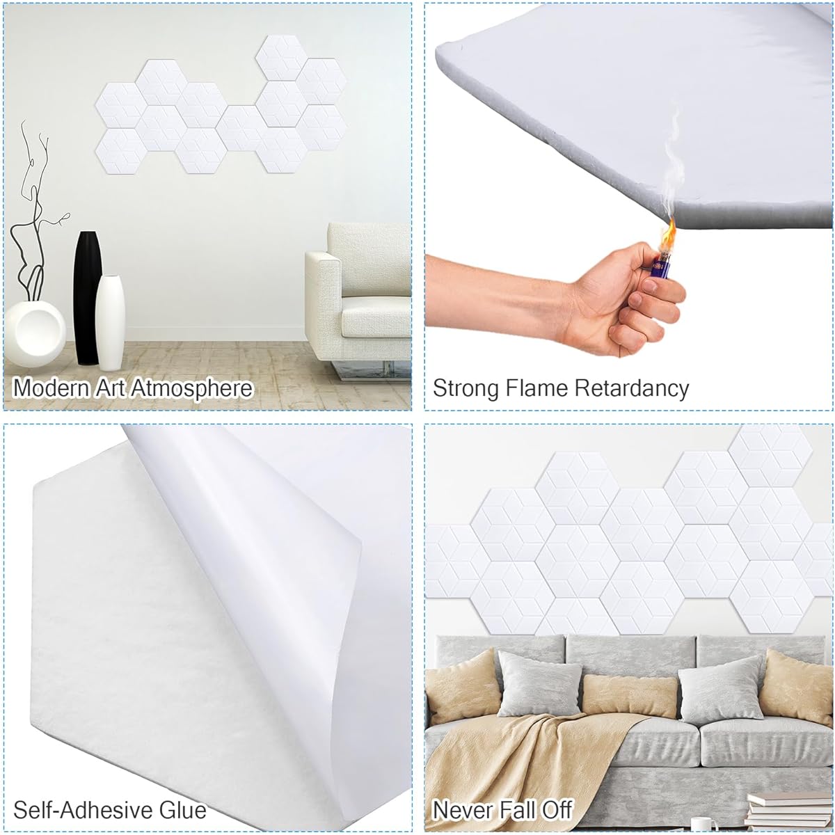 Hanaive 36 Pieces Hexagonal Acoustic Panels 12 x 10 x 0.4 Inch Soundproof Absorption Damping Wall Panel White Noise Canceling Panel Tile Pad for Studio Recording Room Office Home