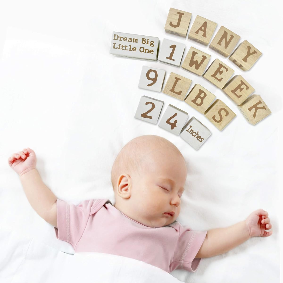 I'm Solid Wood Monthly Weekly Baby Milestone Age Blocks with Personal Name Gender Neutral for Newborn Gifts & Keepsakes Photo Props (1.9"/18pcs/Brown)