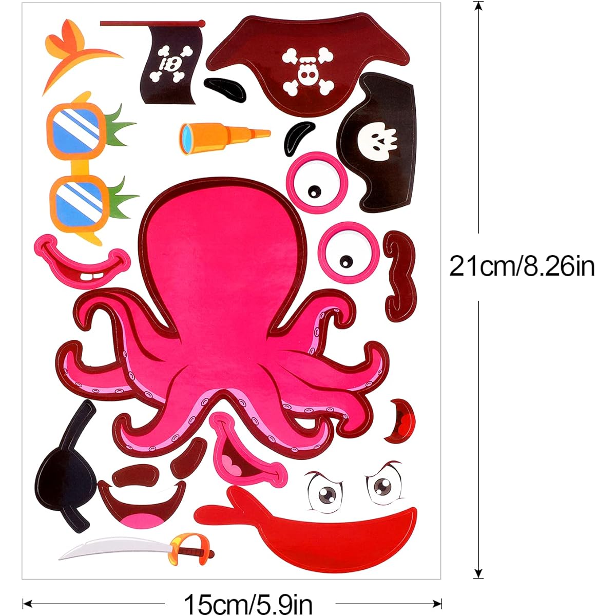 Konsait 24 Sheets Pirate Make Your Own Stickers Decorative for Kids Pirate Theme Sticker Mix and Match Shark Sticker Parrot Jake Captain Birthday Party Favors Crafts Supplies