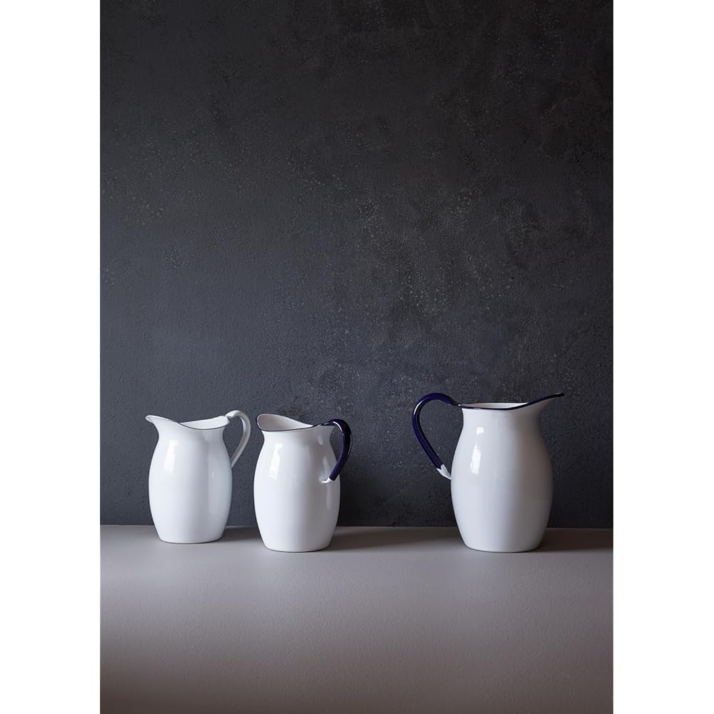 Noda Horo Pitcher Enamel 2.7L White Border Navy Made in Japan HP-15