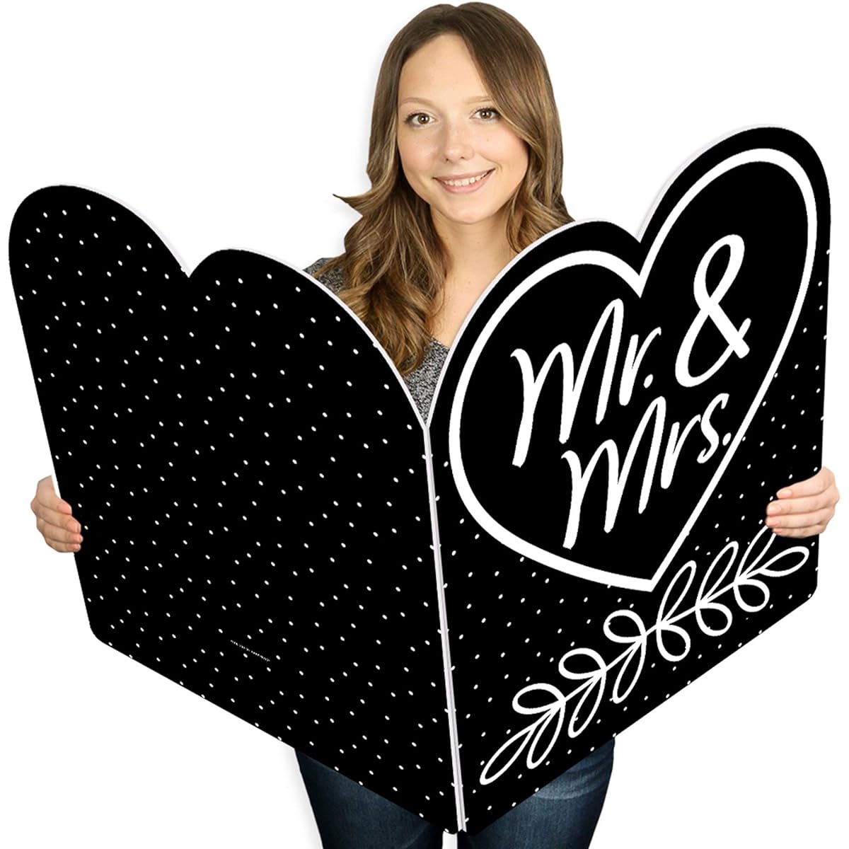 Big Dot of Happiness Mr. and Mrs. - Black & White Wedding Congratulations Giant Greeting Card - Large Shape Jumbo Pacific Card - 16.5 x 22 Inches