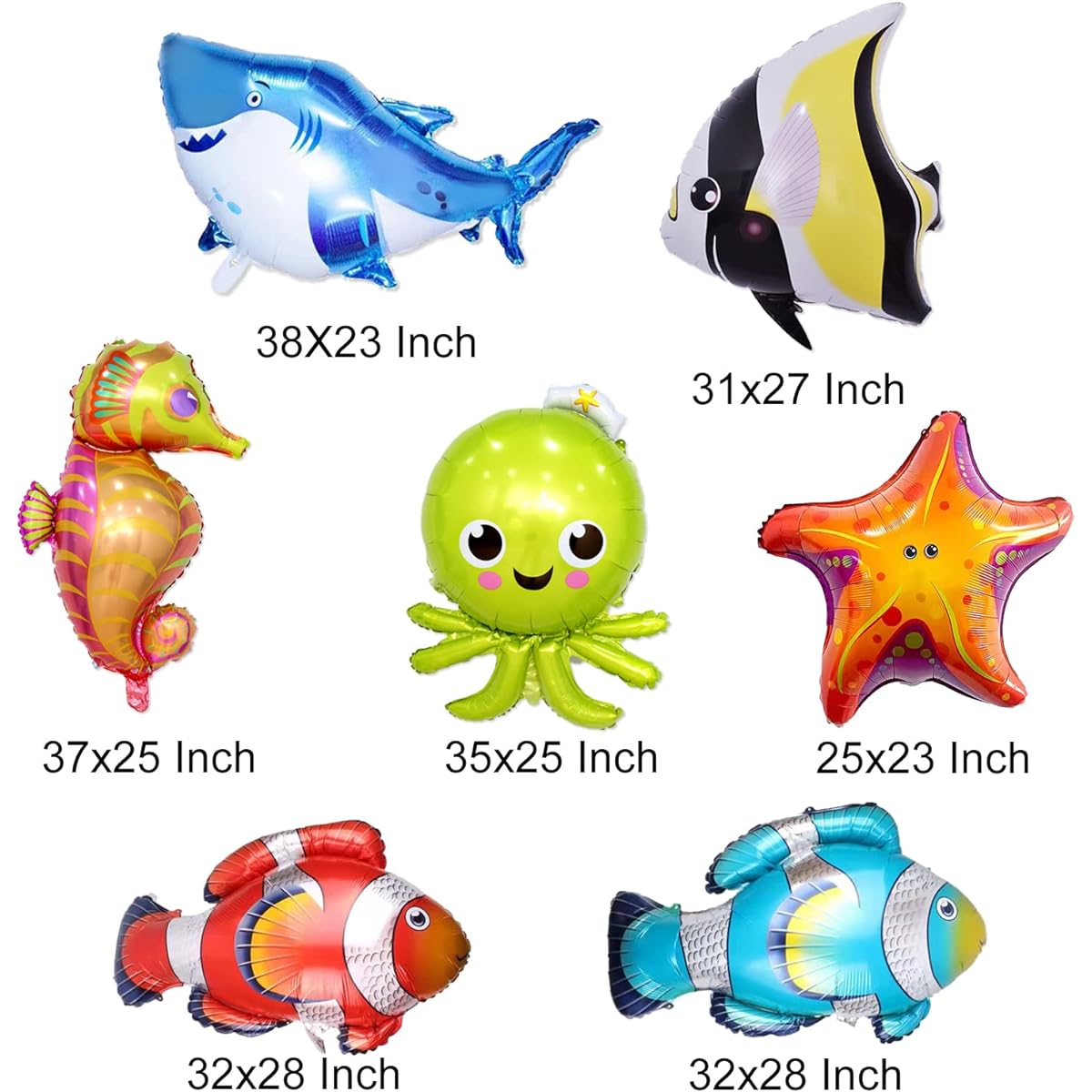 12pcs Ocean Animal Foil Balloons Party Supplies Decorations - Ocean Animal Balloons Cartoon Fish Balloons for Summer Beach Pool Baby Shower Birthday Party Favors