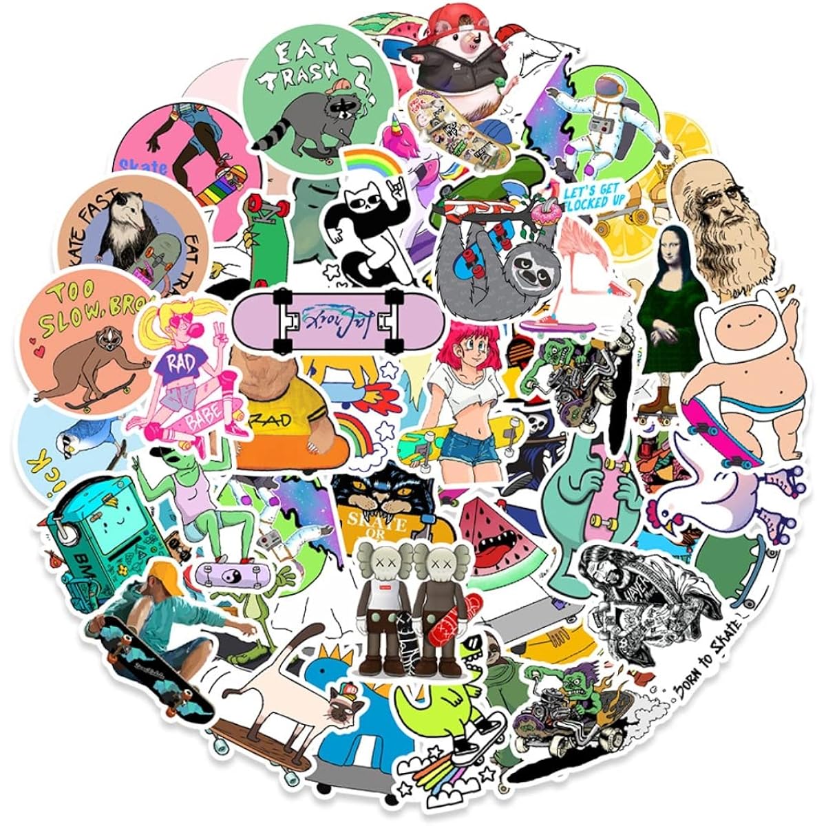 100 assorted stickers (cool skateboard fashion stickers).
