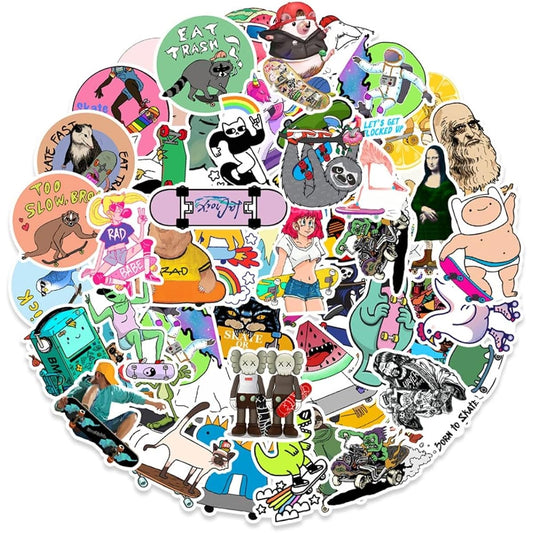 100 assorted stickers (cool skateboard fashion stickers).