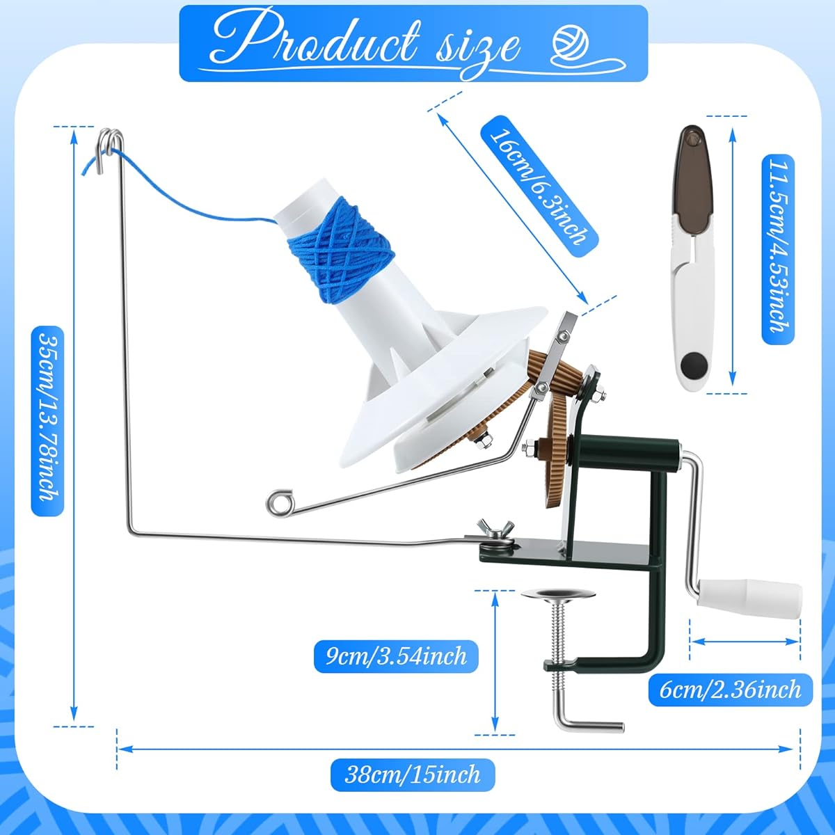 Hiboom Yarn Ball Winder, Large Capacity Yarn Winder for Crochet Spinner Hand Operated Cake Winder with Yarn Cutter for Knitting 10oz