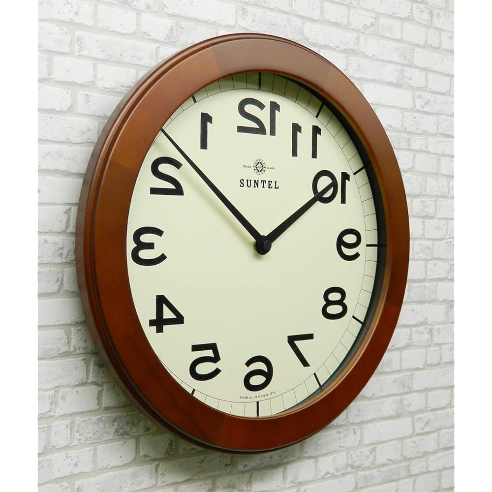 Santel Wall Clock Brown Diameter 330 x 45mm Brain Training! Wooden Reverse Wall Clock BR (Brown) QL889-BR