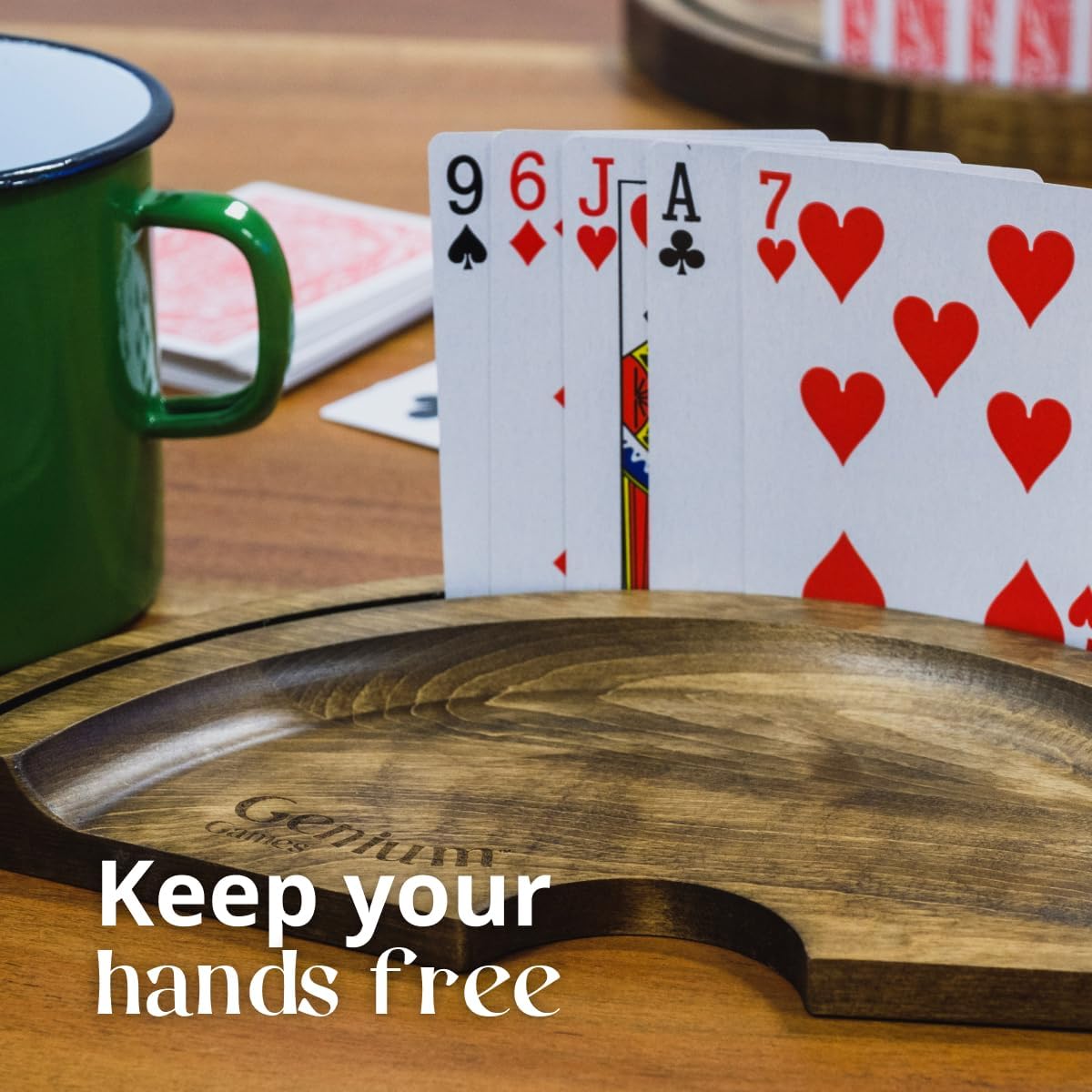 GENIUM GAMES Playing Card Holder (2) | Dark Maple Certified Wood from a Durable Source | Perfect Card Holder for Playing Cards | Made for people with limited hand movement, the elderly and children.