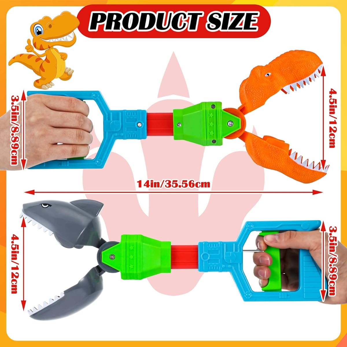4pcs Robot Dinosaur Shark Paw 14 Inch T-Rex Snapper Toy Fun Dinosaur Grabber Toy Plastic Animal Creature Reacher Toy Cool Grab Stick Robot Holiday Birthday Gift Party Favors
