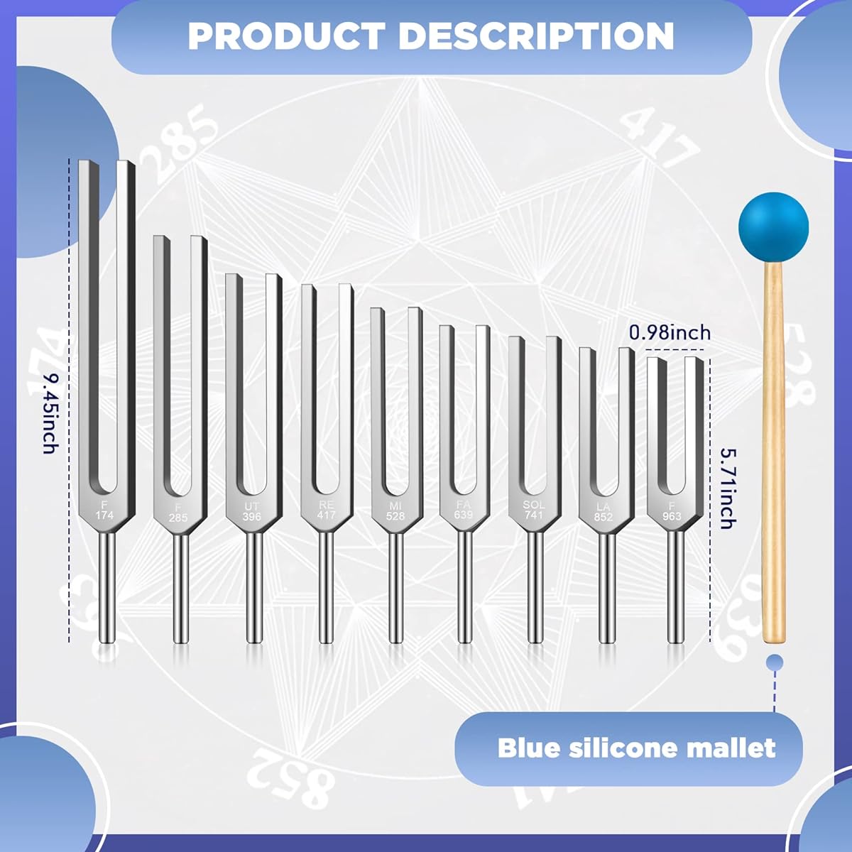 Solfeggio Tuning Fork Set - 9 Tuning Forks Perfect for DNA Healing Chakra Sound Therapy with Exquisite Aluminum Gift Box (174Hz 285Hz 396Hz 417Hz 528Hz 639Hz etc.)