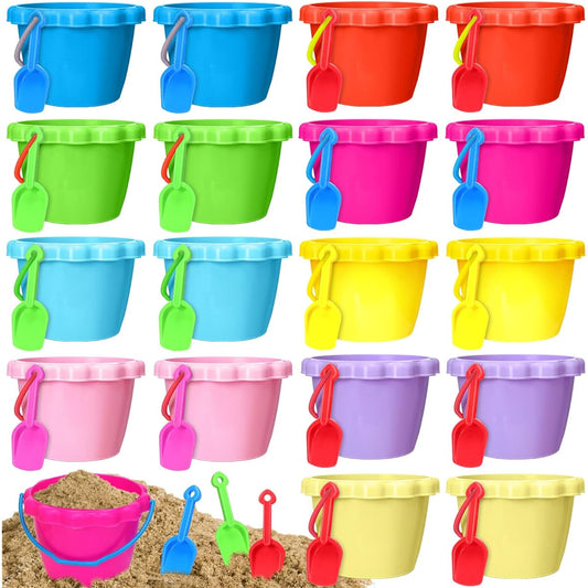 18 Pack 6 Inch Sand Bucket and Shovel Kids Beach Pail Toddler Sand Bucket Plastic Shovel Kids Sandcastle Beach Mold Pail Plastic Beach Bucket Shovel Tool 9 Colors