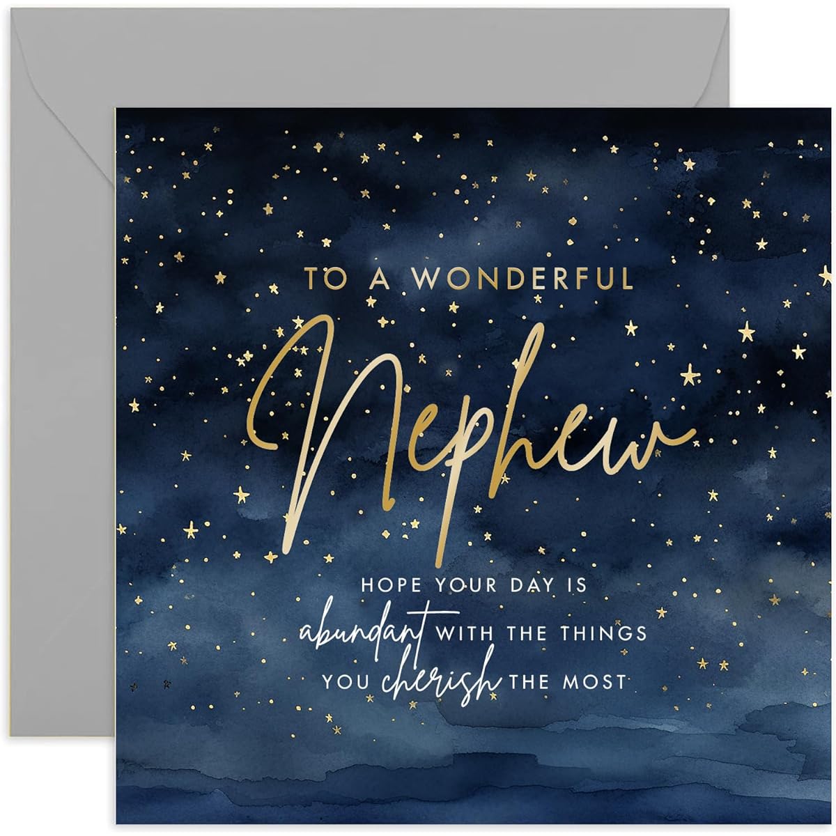 Nephew Birthday Card - Amazing Star Design - Men's Birthday Card for Men and Adults - Gold Foil Starry Sky Design - Special Birthday Card from Family | Blank Inner Envelope