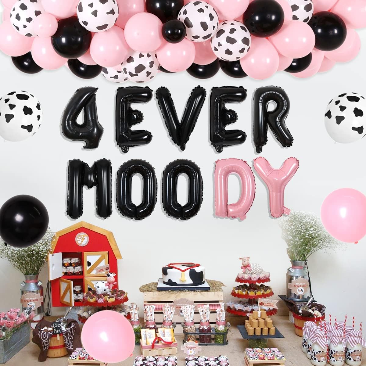 Cow Birthday Decoration 4th - Holy Cow I'm 4 Birthday Decorations Girls Pink Cow Spot Balloon Garland Arch Kit 4 Ever Moody Foil Balloons Girls 4th Birthday Cow Theme Party