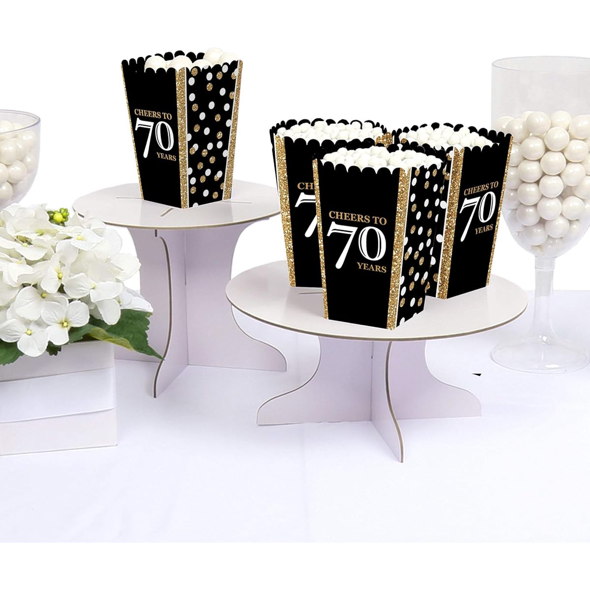 Adult 70th Birthday Gold Birthday Party Favors Popcorn Treat Boxes Set of 12