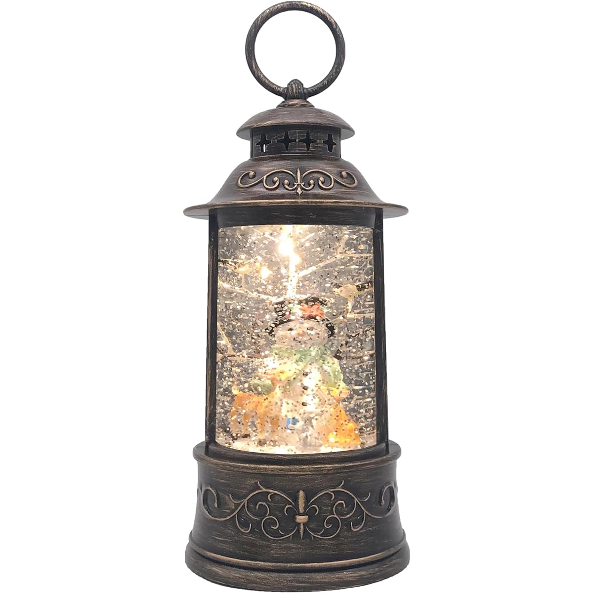 Victory Creative Snowman Musical Water Globe Lantern 8.5" Tall with Swirling Glitter, Battery Operated, Timer & USB