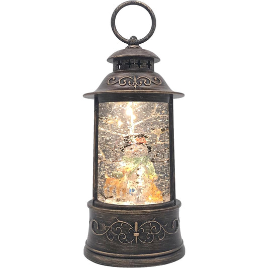 Victory Creative Snowman Musical Water Globe Lantern 8.5" Tall with Swirling Glitter, Battery Operated, Timer & USB