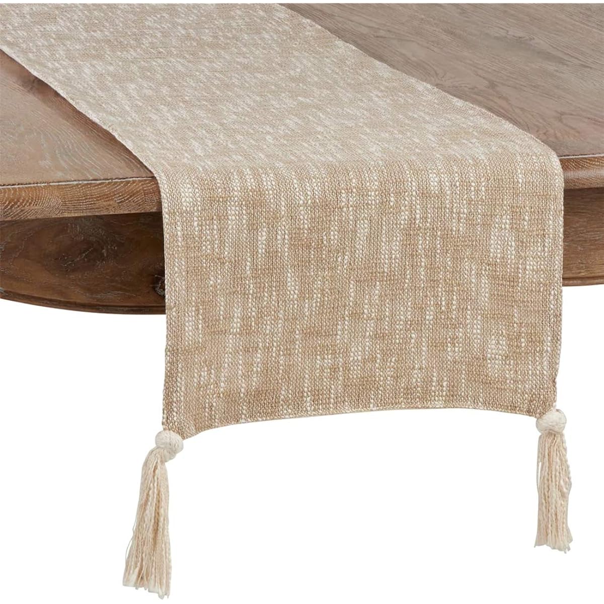 Fennco Styles Classic Solid Cotton Table Runner with Tassel Design 16.5 x 70.2 inches (40.64 x 172.88 cm) - Natural Table Cover for Home Decor, Dining Table, Banquets, Special Occasions