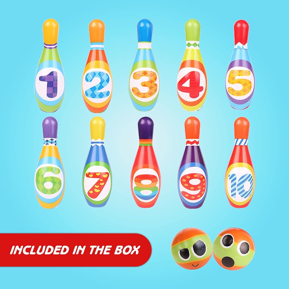 ToyVelt Bowling Set for Kids - Includes 10 Bowling Pins & 2 Balls - Educational Early Development Indoor & Outdoor Game Set - Toddler & Infant Boys & Girls Ages 3, 4, 5-12
