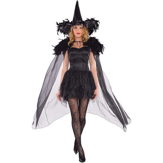 AMSCAN Feather Witch Cape Halloween Costume Accessory for Women, One Size Fits All, Black