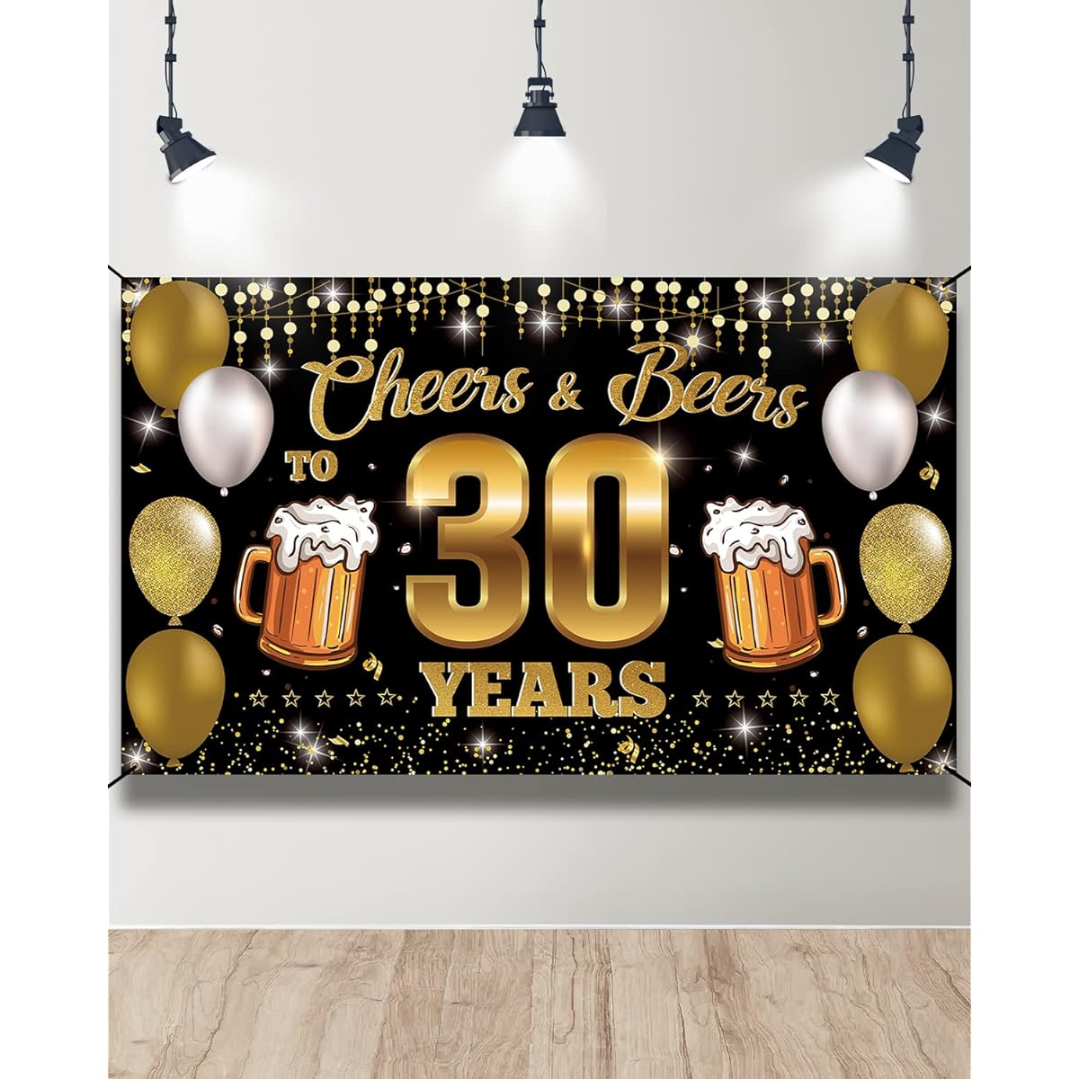 HTDZZI Cheers & Beers to 30 Years Backdrop Banner 30th Birthday Decorations for Men and Women 30th Anniversary Decoration Black Gold 30th Birthday Party Sign Poster Supplies 6' x 3.5'