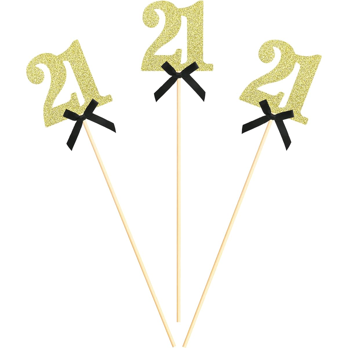 Sotpot Gold Glitter 21st Birthday Centerpiece Sticks, 8pcs Number 21 with Ribbon, Table Flower Toppers for Unisex, 21st Birthday, Anniversary, Table Party Decorations