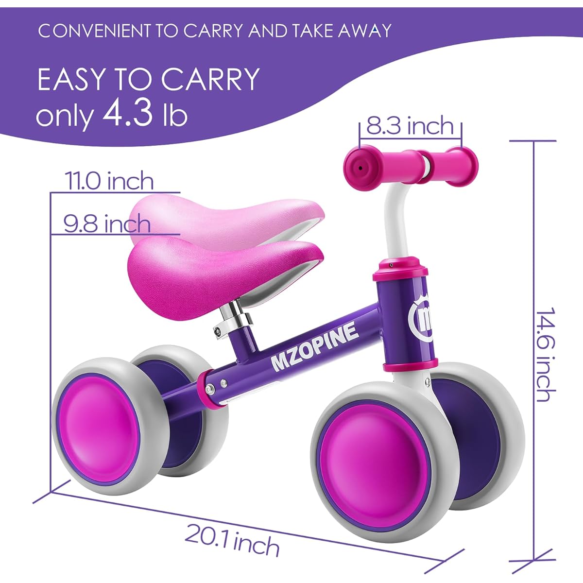 mzopine Baby Balance Bike Toy for 1 Year Old Boys Girls 12-24 Months Kids Toys Toddler Bike Kids Balance Bike First Birthday Gift Kids Walker Baby Walker 4 Wheel Bicycle (Purple)