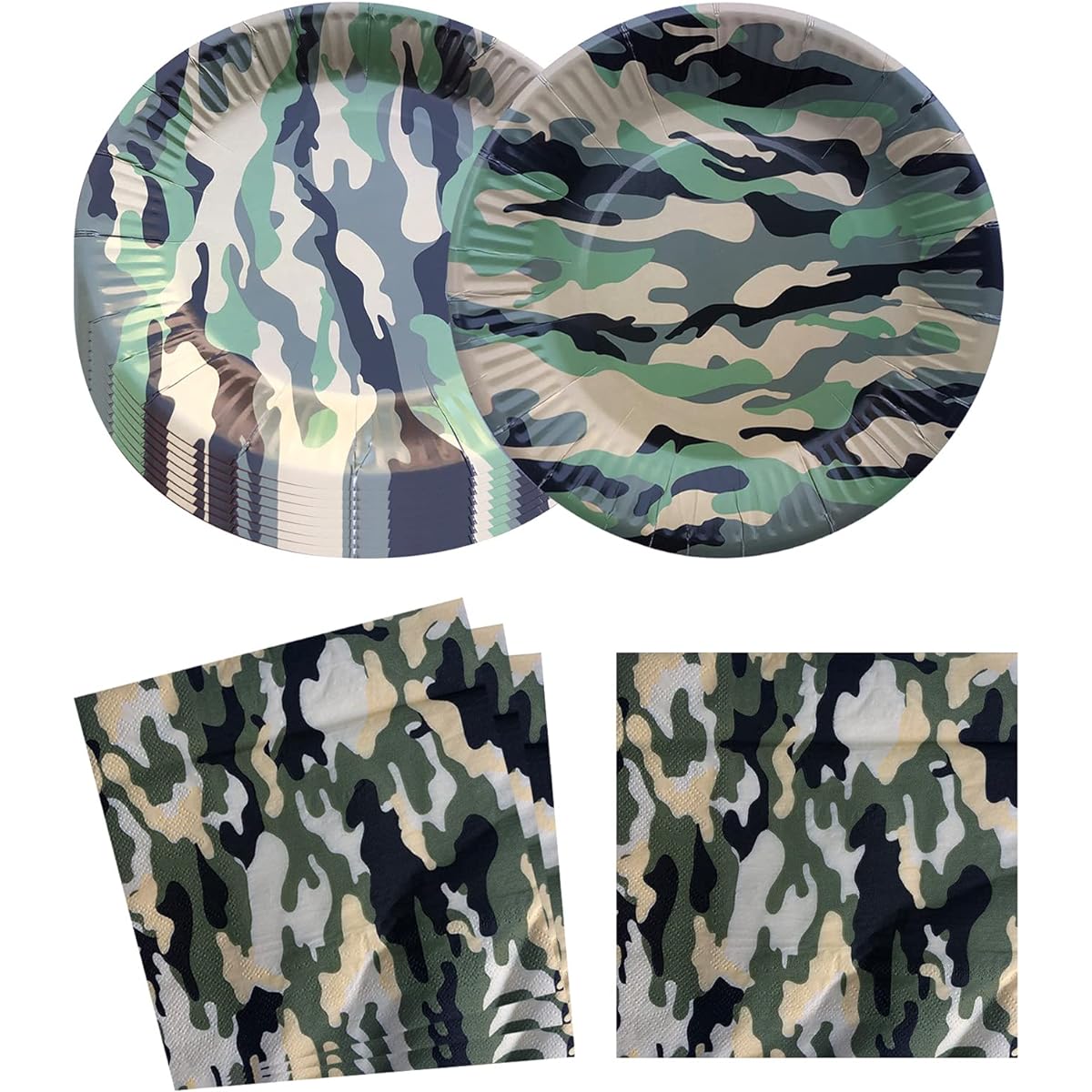 Fenghu Camouflage Birthday Party Supplies, 20 Plates and 20 Napkins, Camouflage Hunting Theme Birthday Party Decorations