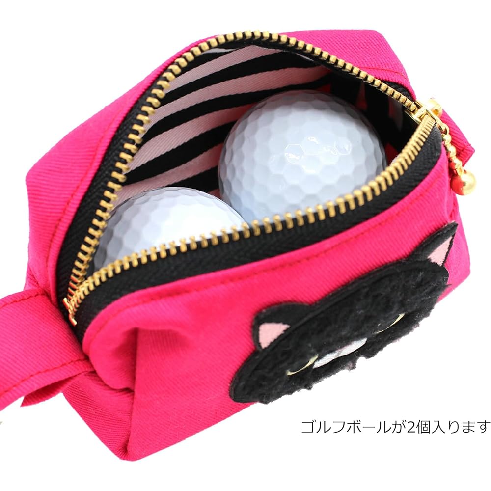 miwaki Golf Ball Case with Carabiner Golf Equipment Women's Men's Accessories Goods Handmade Cat Motif Patch Gray Black Made in Japan glf-W GRY-BK