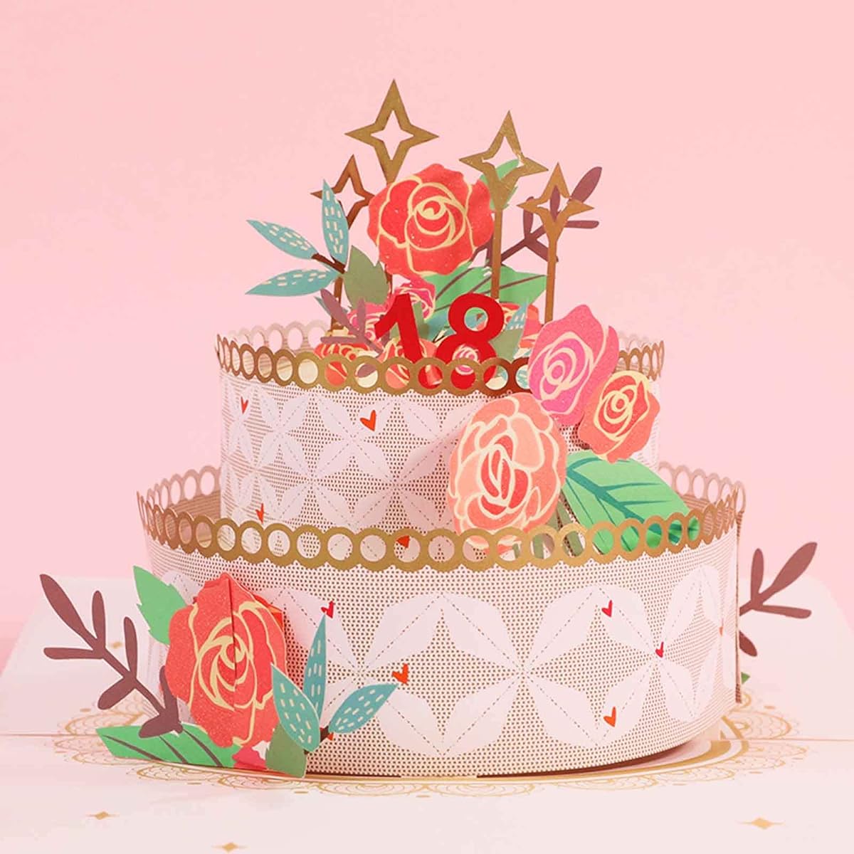 3D Pop Up Floral Birthday Cards Rose Birthday Cake Pop Up Paper Cards with Envelope and Numbers 0-9 Handmade Happy Birthday Greeting Card Birthday Gift Card for Kids Family Friends Lover