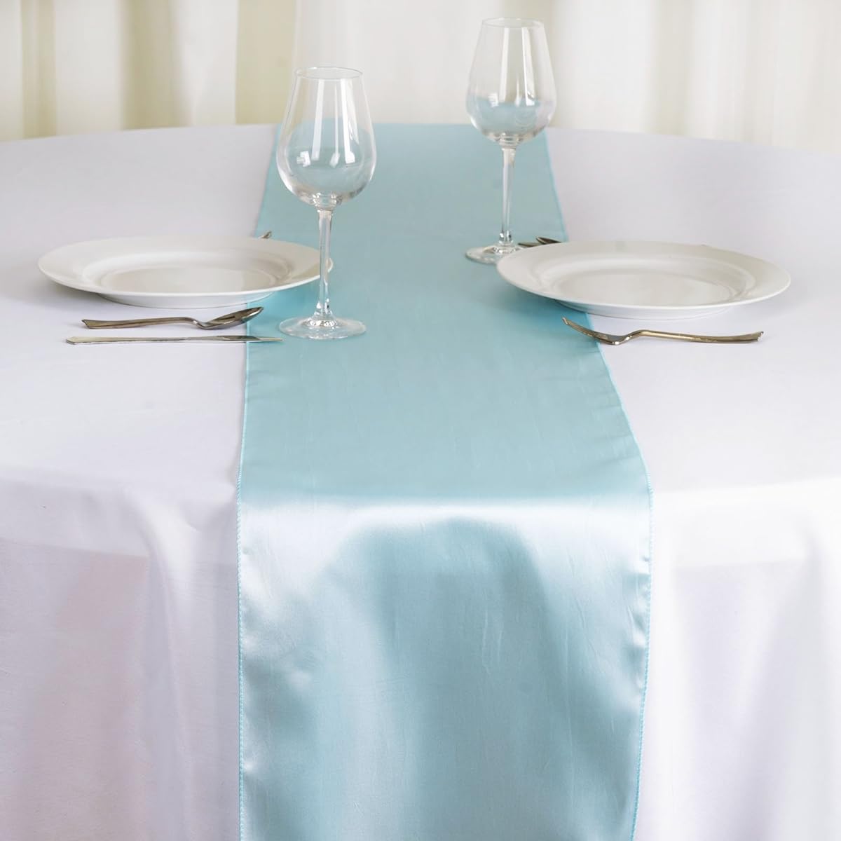 BalsaCircle 10 Pieces 12 x 108 Inch Light Blue Satin Table Runner Wedding Table Top Party Supplies Reception Linen Decor