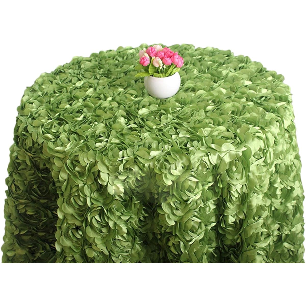 Liveinu 3D Satin Rosette Tablecloth Party Table Cover Table Runner Wedding Party Dining Room Table Linen Round 109 Inch Green